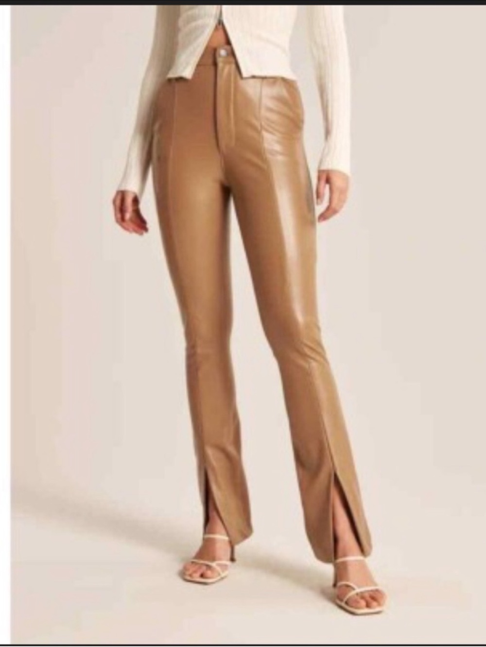 Abercrombie Curve Love Faux Leather Pants Split Hem Ultra High Rise Tan Camel 26